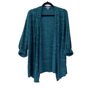 Laura Scott open front dark aqua convertible sleeve cardigan L